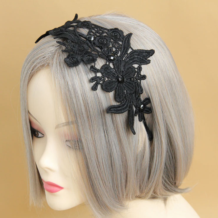 Black Crocheted Lace Jewelry Hairband J12819