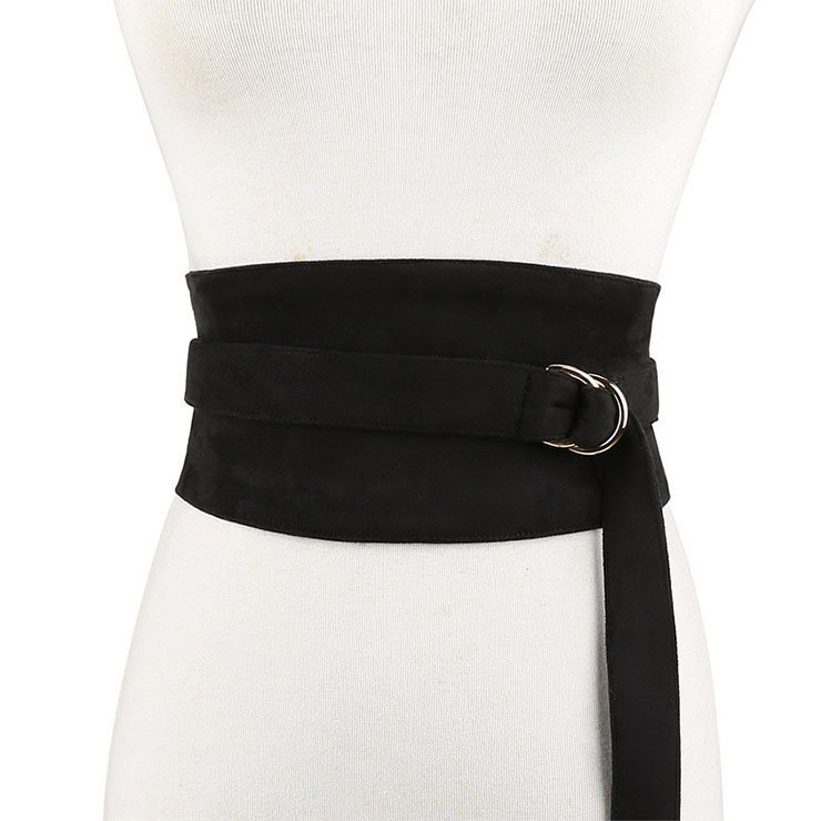 Fashion Black Faux Suede Leather Wide Waist Cincher with Adjustable ...