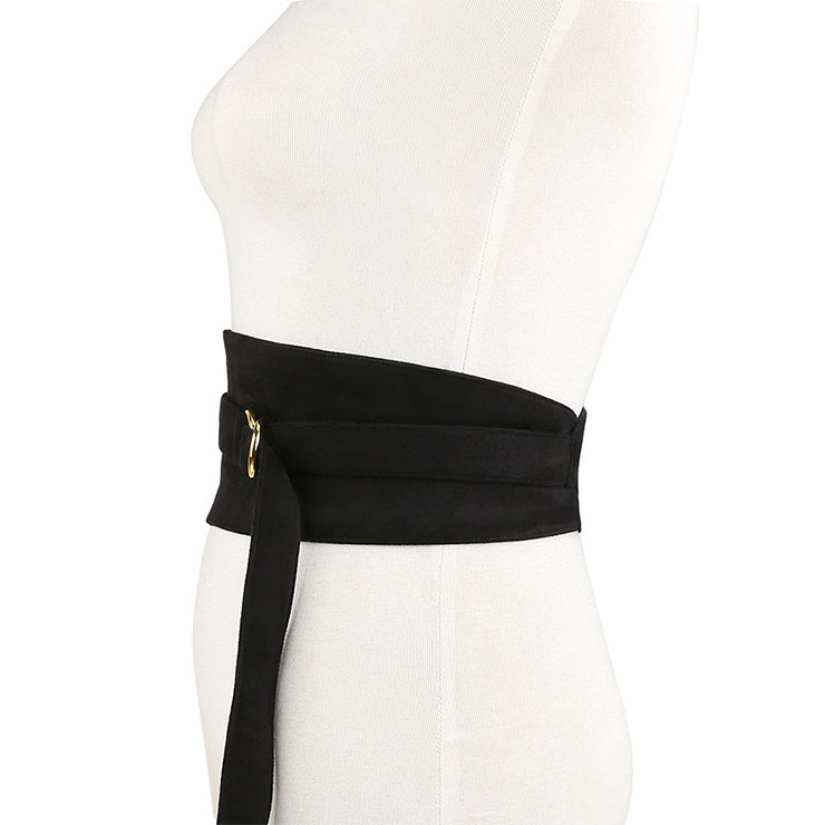 Fashion Black Faux Suede Leather Wide Waist Cincher with Adjustable