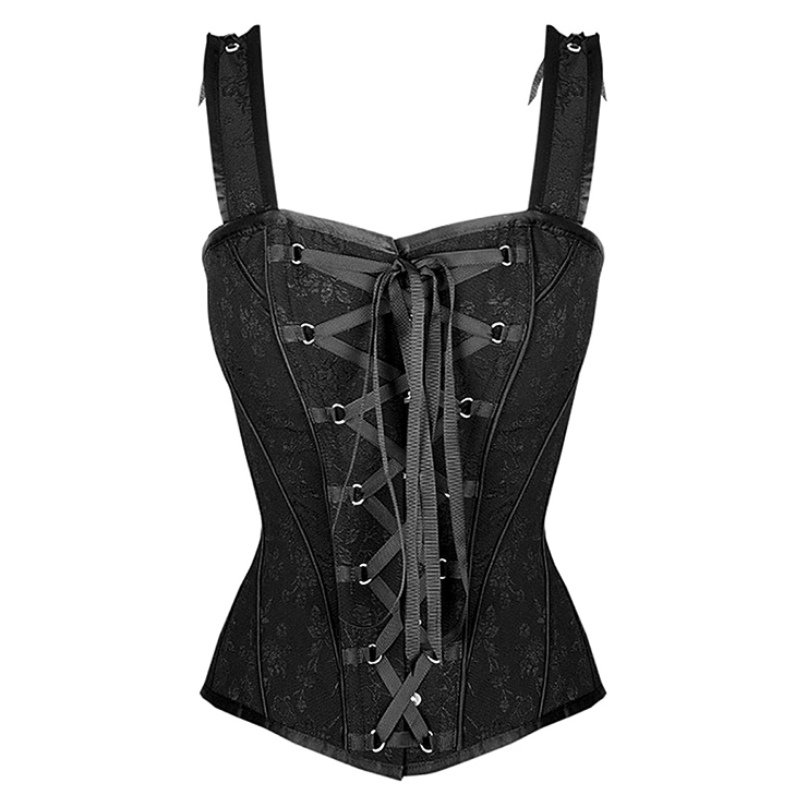 Black Floral Print Steel Boned Lace Up Women's Vest  Corset  N14283