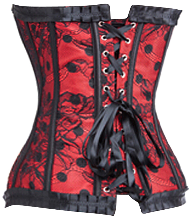 Floral Lace Corset, Polka Dot Red Corsets, Strapless Ruffle Trim Corsets, #N8728