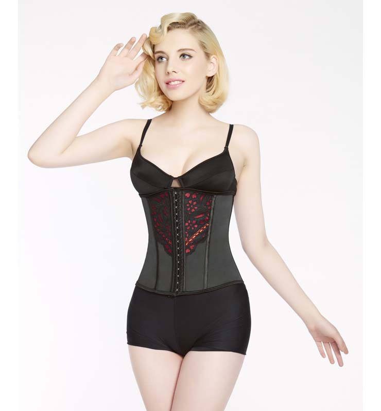 Sexy Black Latex Lace Underbust Corset, Cheap Waist Trainer Corset, Fashion Black Steel Boned Corset, Women