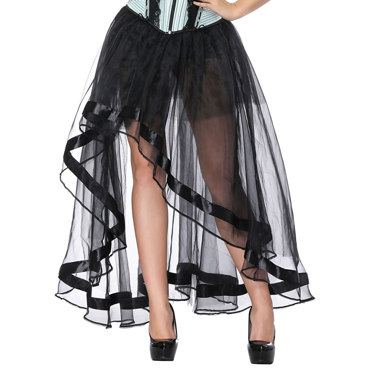 Asymmetry Tutu Skirt, Black High Waist High Low Skirt, Sexy Black Organza Skirt for Women, Fashion Party Costume Skirt, Halloween Costume Skirt, Organza High Low Skirt, #N16543