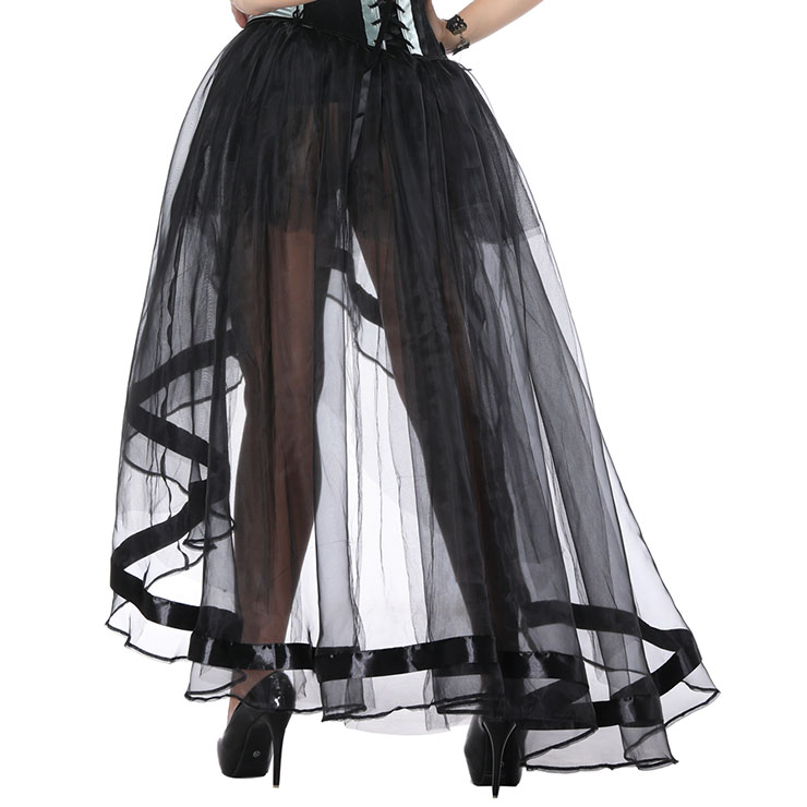 Asymmetry Tutu Skirt, Black High Waist High Low Skirt, Sexy Black Organza Skirt for Women, Fashion Party Costume Skirt, Halloween Costume Skirt, Organza High Low Skirt, #N16543