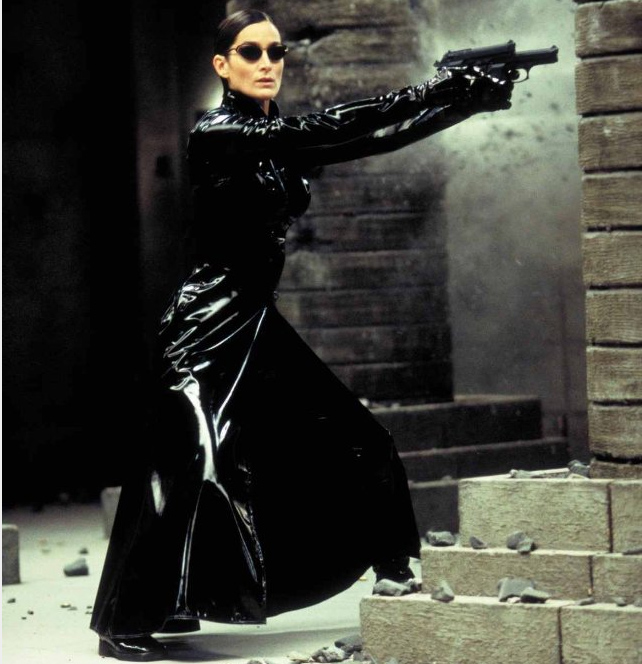 Black PVC Long Jacket, Matrix Revolutions Style Long Coat, Wetlook Gothic Full Length Coat, #N8962