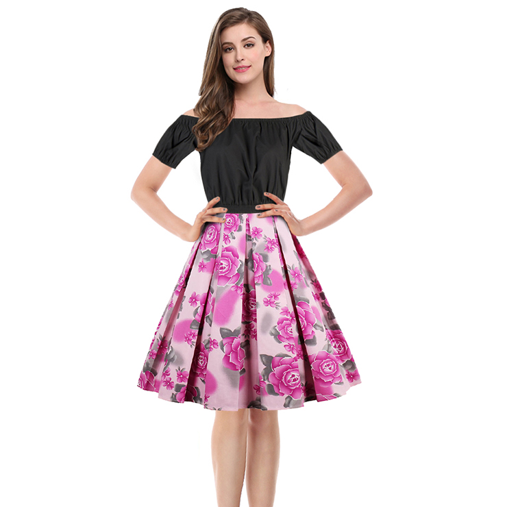 Sexy Black Short Sleeve Off Shoulder Crop Top and High Waisted Skirt ...