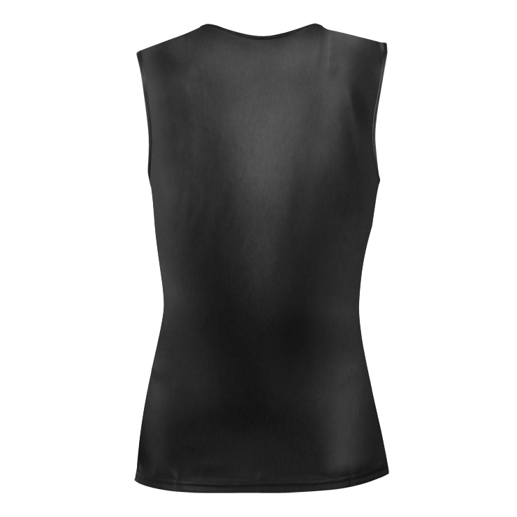 Mens Black Sleeveless Faux Leather Undershirt Vest N15663