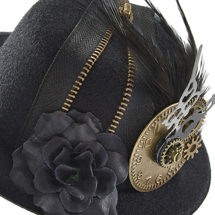 Masquerade Party Costume Hat, Steampunk Halloween Cosplay Costume Hat, Retro Fascinator Fancy Ball Top Hat, Vintage Steampunk Dial Pointer and Feather Costume Hat, Fashion Party Costume Hat Accessory, Fancy Victorian Gothic Fascinator,#J22874