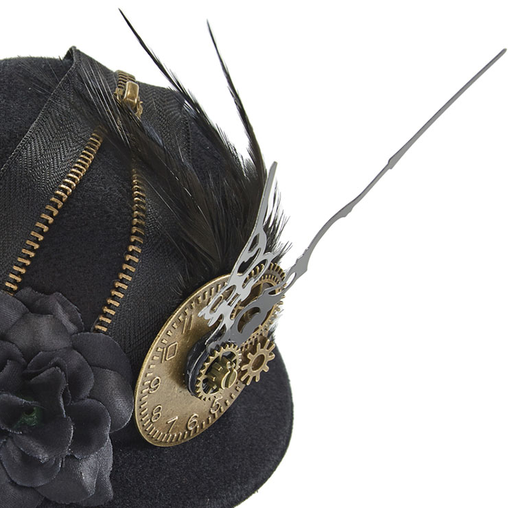 Masquerade Party Costume Hat, Steampunk Halloween Cosplay Costume Hat, Retro Fascinator Fancy Ball Top Hat, Vintage Steampunk Dial Pointer and Feather Costume Hat, Fashion Party Costume Hat Accessory, Fancy Victorian Gothic Fascinator,#J22874