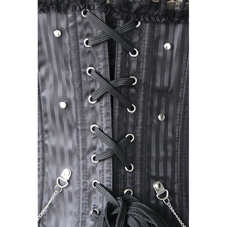 Steampunk Overbust Corset, Sexy Black Straps Satin Outerwear Corset, Gothic Stripe Corset, Women