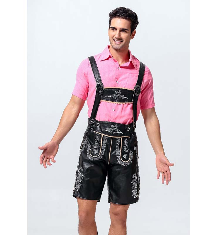 2pcs Men's Black Suspenders Bavarian Oktoberfest Lederhosen Costume N10926