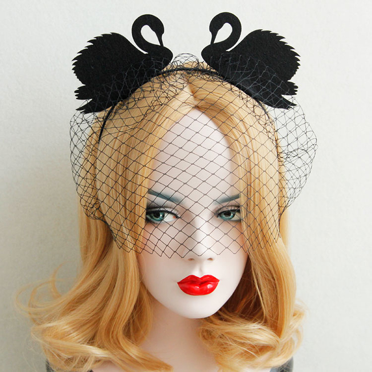 Black Swan Fishnet Mask Masquerade Hair Clasp J12808