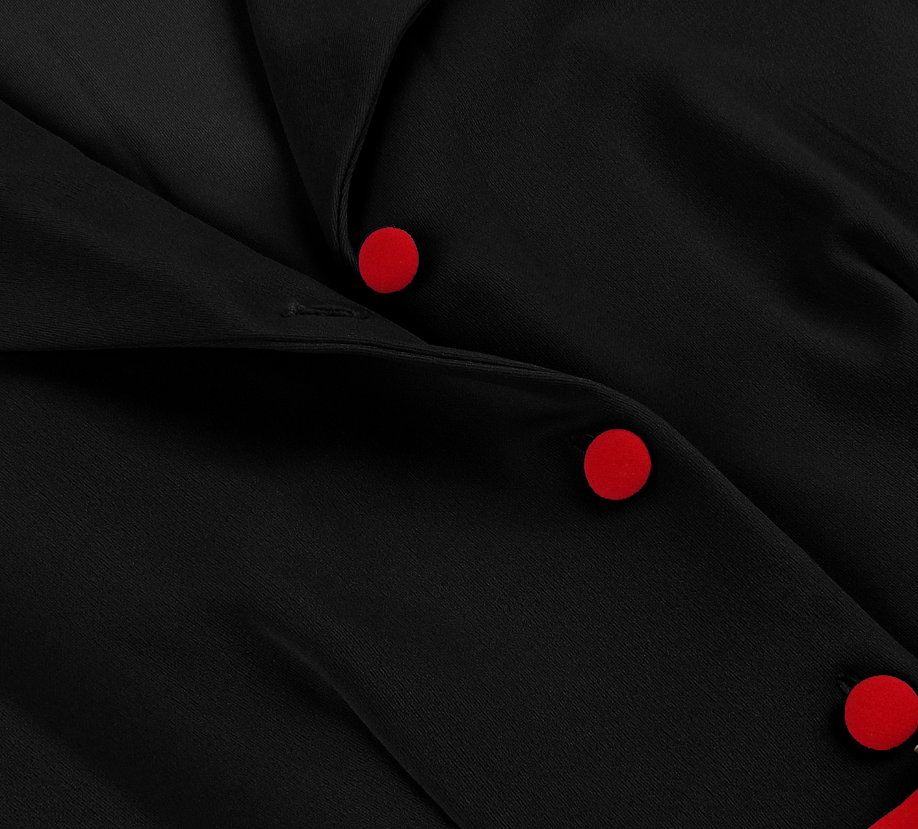 Vintage style, Black color, Red waist belt, Contrast red buttons, A-line skirt, Sleeveless design, Shift dress, Tailored collar, Lightweight fabric, Elegant retro fashion #N23822