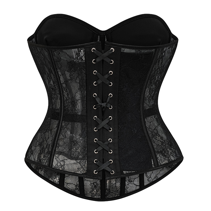 strapless corset, heart shape bustier, back lace-up, waist training, black lingerie, vintage shapewear, boned top, retro corset, seamless underwear, gothic fashion #N237845