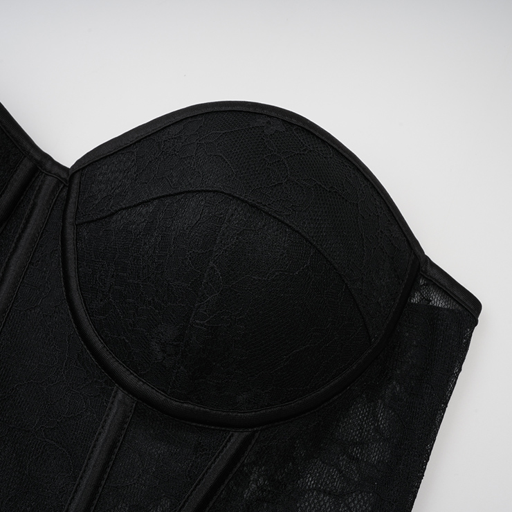 strapless corset, heart shape bustier, back lace-up, waist training, black lingerie, vintage shapewear, boned top, retro corset, seamless underwear, gothic fashion #N237845