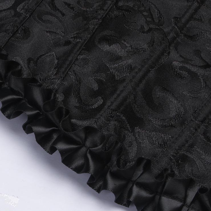 vintage corset, black bustier, ruffled sleeves, square neck corset, adjustable lace-up, retro shapewear, lace bustier, vintage lingerie, waist training corset, romantic corset top, black lace bodysuit, Victorian style corset, sheer corset, evening wear corset, gothic lingerie #N237863