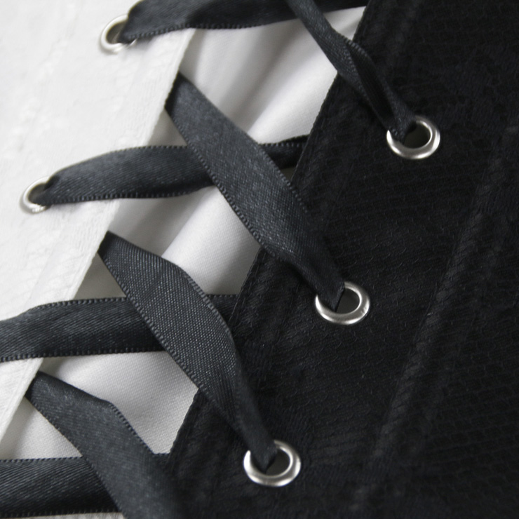 Outerwear Corset for Women, Fashion Lace Corset Black/White, Cheap Shapewear Corset, Womens Bustier Top, Plastic Boned Corset, Black/White Corset for Women, #N16211