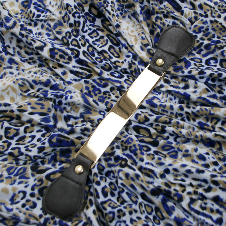 Animal Leopard Printed Dress, V-neck Sleeveless Print Dress, Fashion Dress with Metallic Belt, Sexy Bodycon Dress, V Neck Midi Dress, Slim Fitting Dress, #N7630