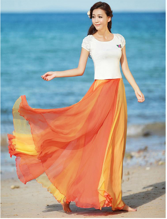 Bohemian Floor-Length Maxi Swing Skirt N9066