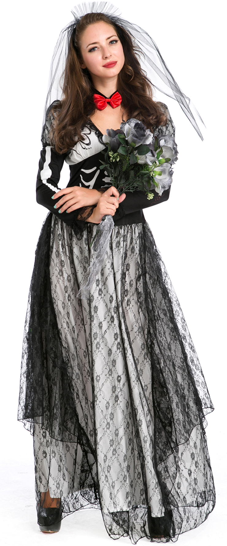 Day of the Dead Boneyard Bride Costume, Deluxe Skeleton Bride Costume, Bone Yard Ghost Bride Costume, #N9124