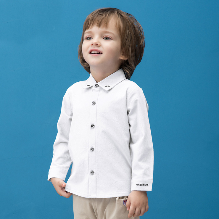 Boys' Classic Versatile Plain White Long Sleeve Button Lapel Shirt N12204