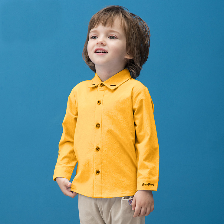 Boys' Classic Versatile Plain Yellow Long Sleeve Button Lapel Shirt N12202