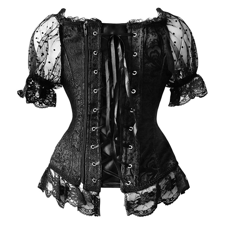 Brocade Lace Up Sleeved Corset Top&Skirt Set N13038
