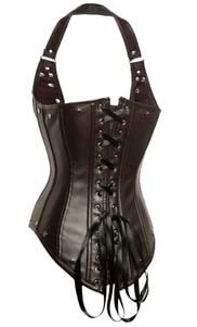 Halter Steel Bone Underbust Corset, Brown Steampunk Underbust Corset, Imitation leather With Buckle Decorate Underbust Corset, #N9627