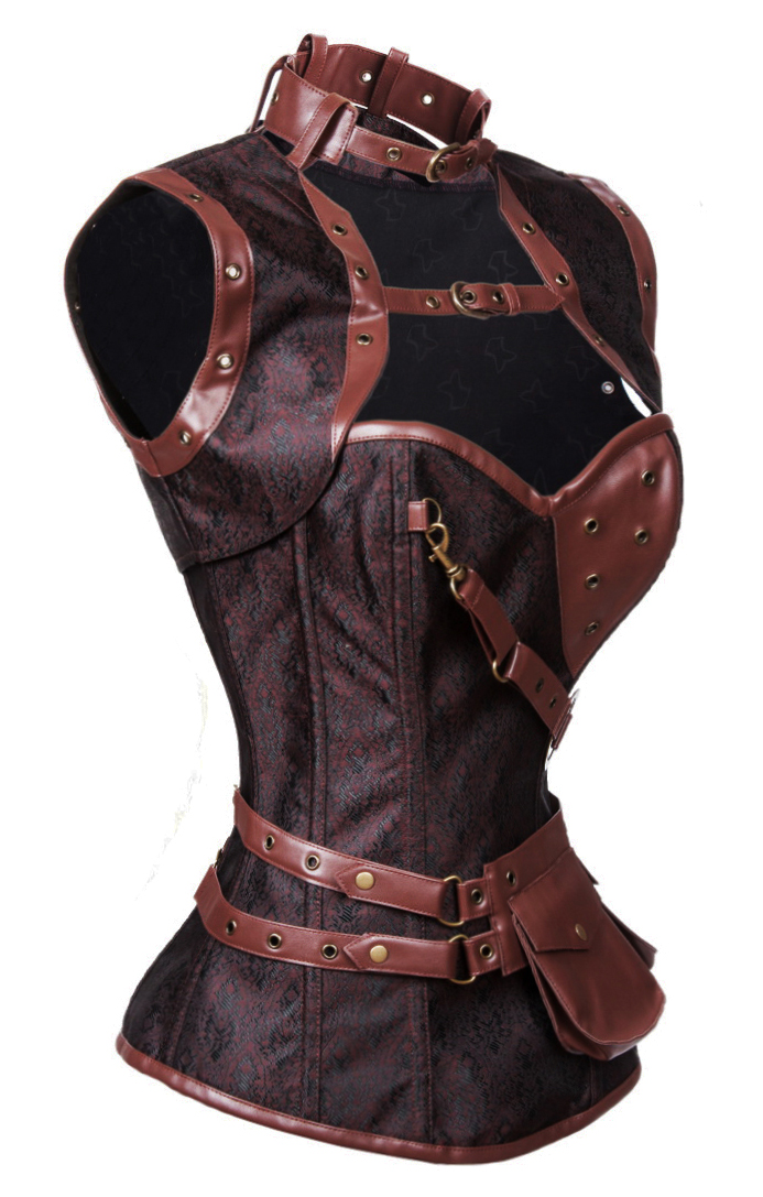Sexy Halloween Corset, Steampunk Steel Boned Outerwear Corset, Cheap Jacquard Corset with Jacket, Vintage Brown Corset, #N10846