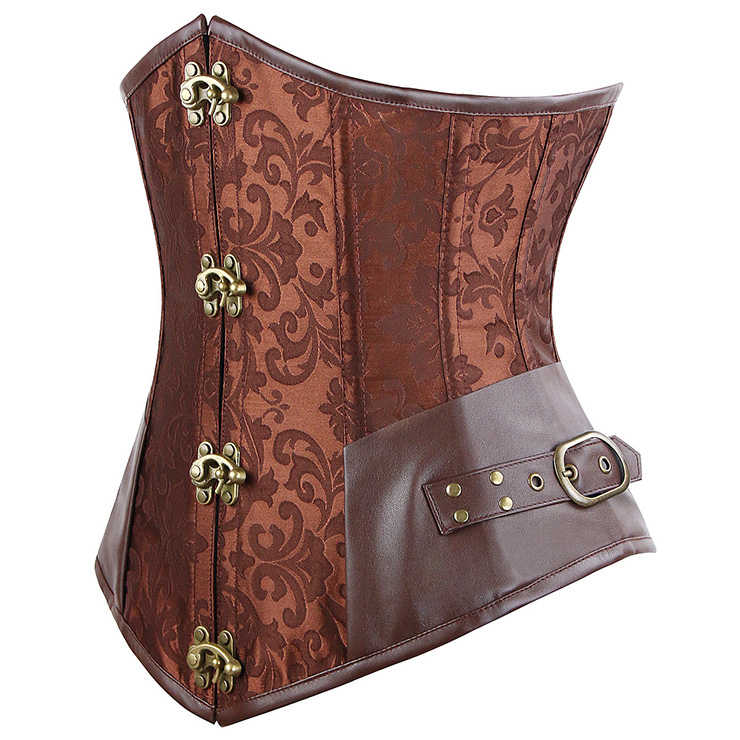 Brown Steampunk Underbust, A gothic underbust corset, Brocade Long Line Steampunk Underbust, #N6337