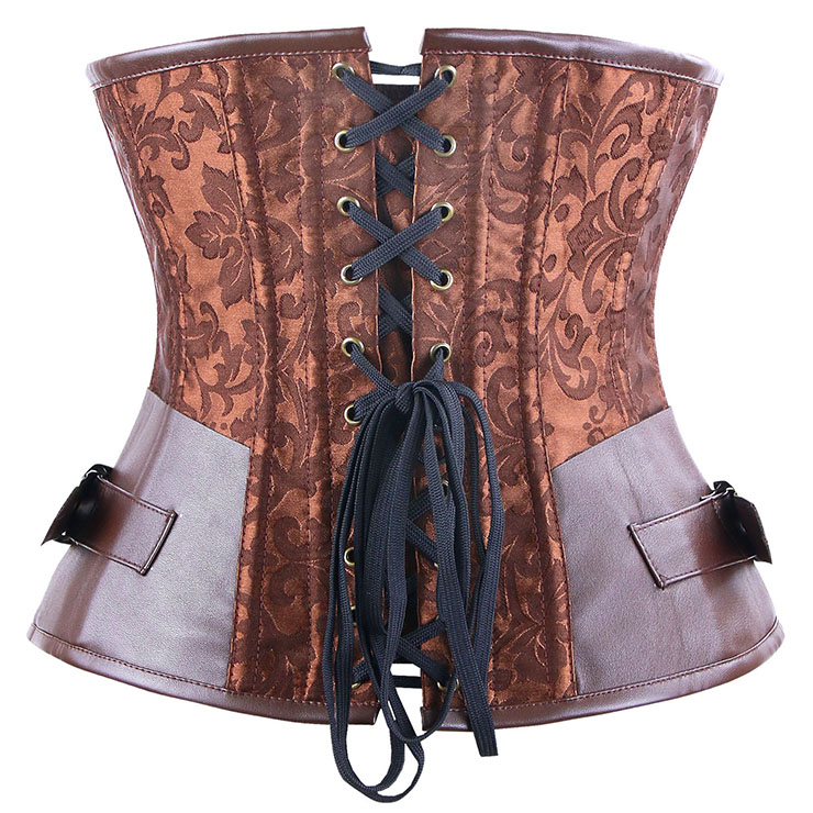 Brown Steampunk Underbust, A gothic underbust corset, Brocade Long Line Steampunk Underbust, #N6337