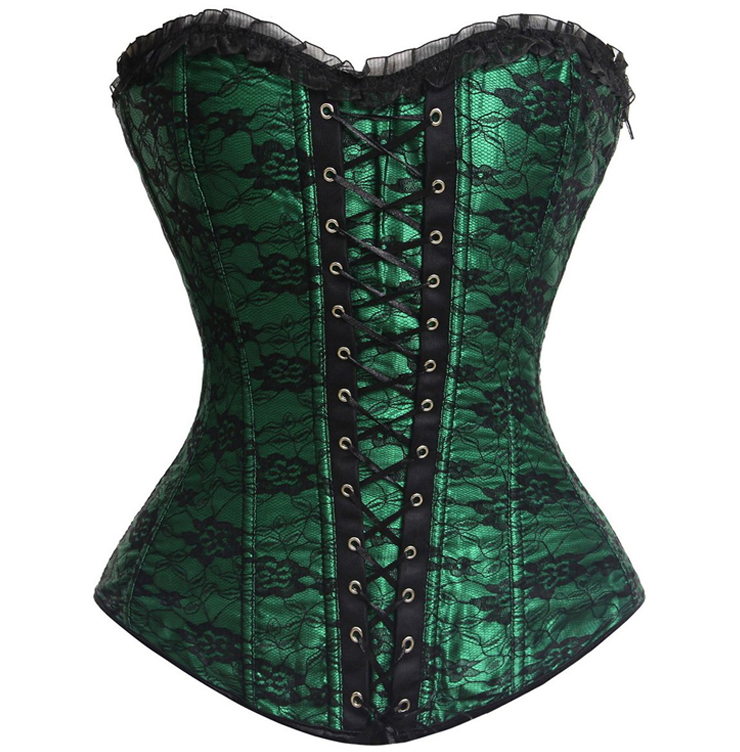 Strapless corset, lace-up front corset, Green corset, #N1220