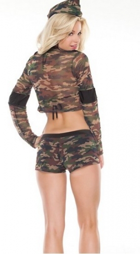 Camouflage GI Girl Costume, Sexy Soldier Costume, Army Military Camouflage Costume, #N7949