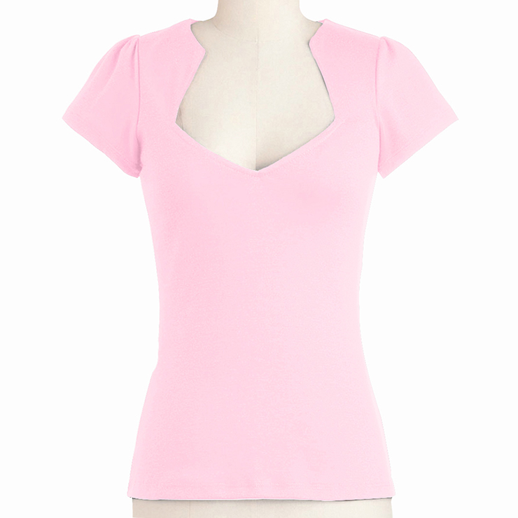 Casual Plain Pink Short Sleeve Slim Fit Summer T-shirt N17148