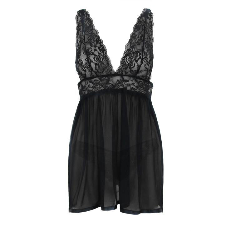 Charming Black Triangle Bust Spaghetti Strap Floral Lace Babydoll ...