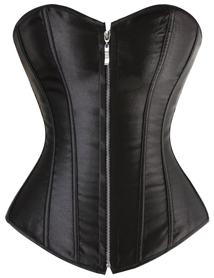 Classic Satin Corset, Zipper Front Corset, black Corset, #N1286