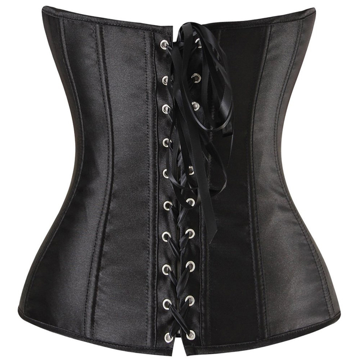 Classic Satin Corset, Zipper Front Corset, black Corset, #N1286