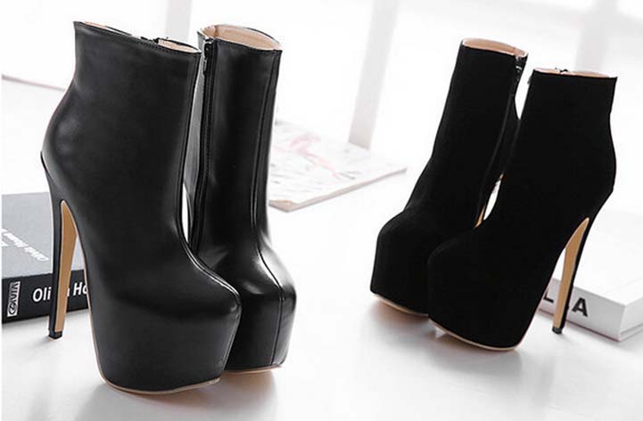 Classical Club Party Black Leather Ankle High-heeled Boots SWB20385