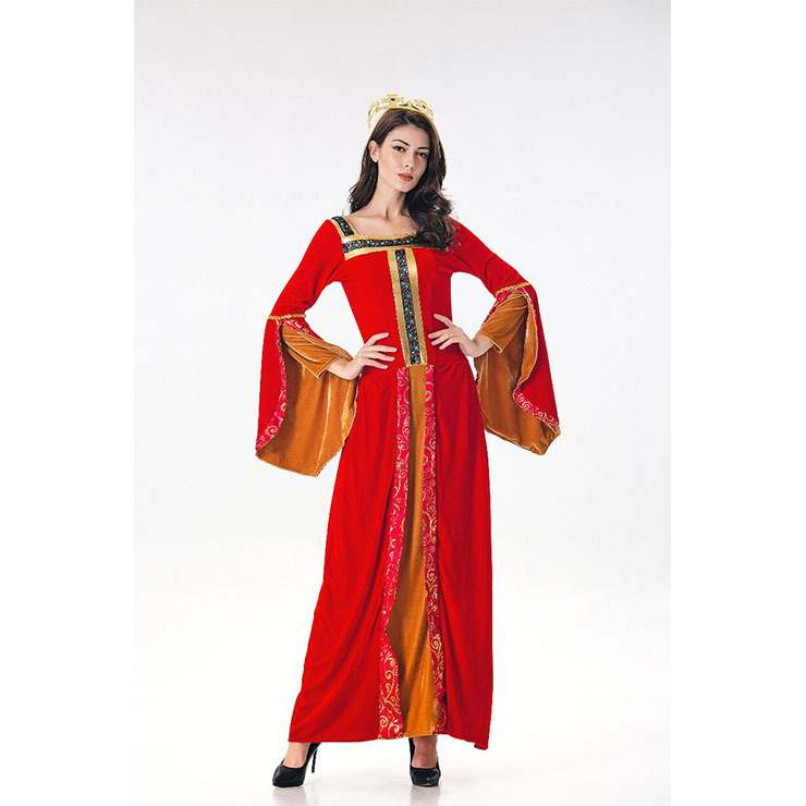 Red Maiden Renaissance Costume, Medieval Costume for Women, Renaissance Beauty Cosplay Costumes, Red Medieval Ladies Halloween Costumes, #N17992