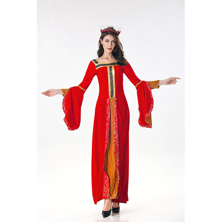 Red Maiden Renaissance Costume, Medieval Costume for Women, Renaissance Beauty Cosplay Costumes, Red Medieval Ladies Halloween Costumes, #N17992