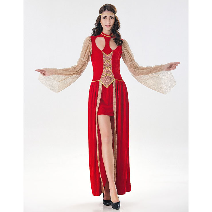Red Maiden Renaissance Costume, Medieval Costume for Women, Renaissance Beauty Cosplay Costumes, Red Medieval Ladies Halloween Costumes, #N17119