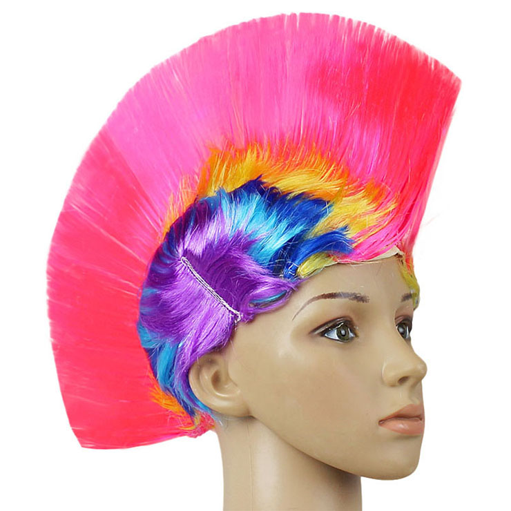 Funny Colorful Cockscomb Hair Modeling Punk Headdress Halloween Carnival Party Wig MS19669