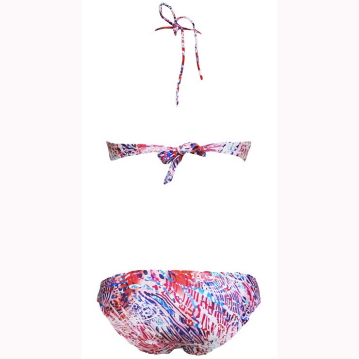 Fashion Halter Multi String Bikini Set, Colorful Floral Print Swimsuit, Women