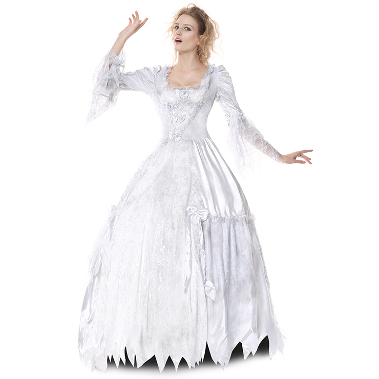 Deluxe White Medival Palace Ghost Countess Adult Halloween Fancy Ball ...