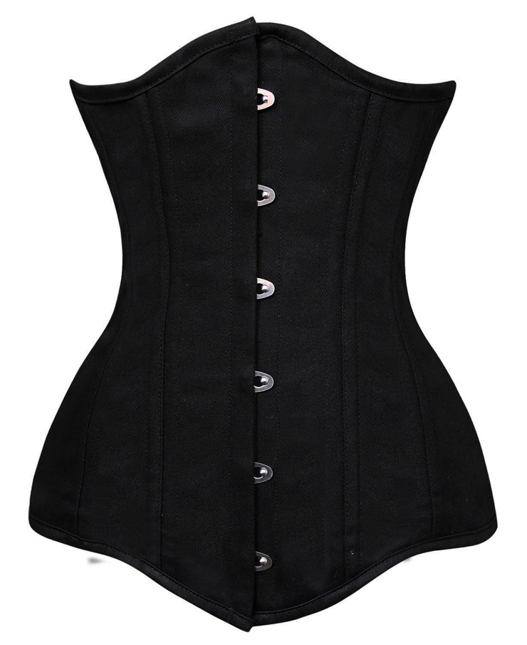 Cotton Double Boned Underbust Corset, Black 26 Steel Bones Corset, Hourglass Torso Shaper Corset, #N9893