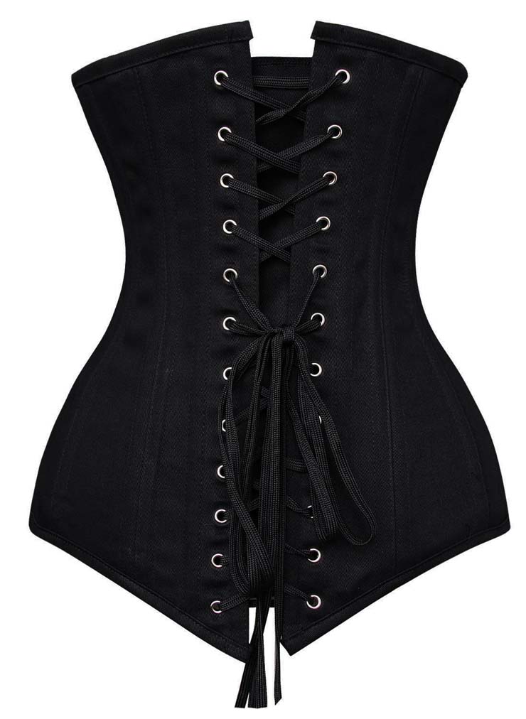 Cotton Double Boned Underbust Corset, Black 26 Steel Bones Corset, Hourglass Torso Shaper Corset, #N9893