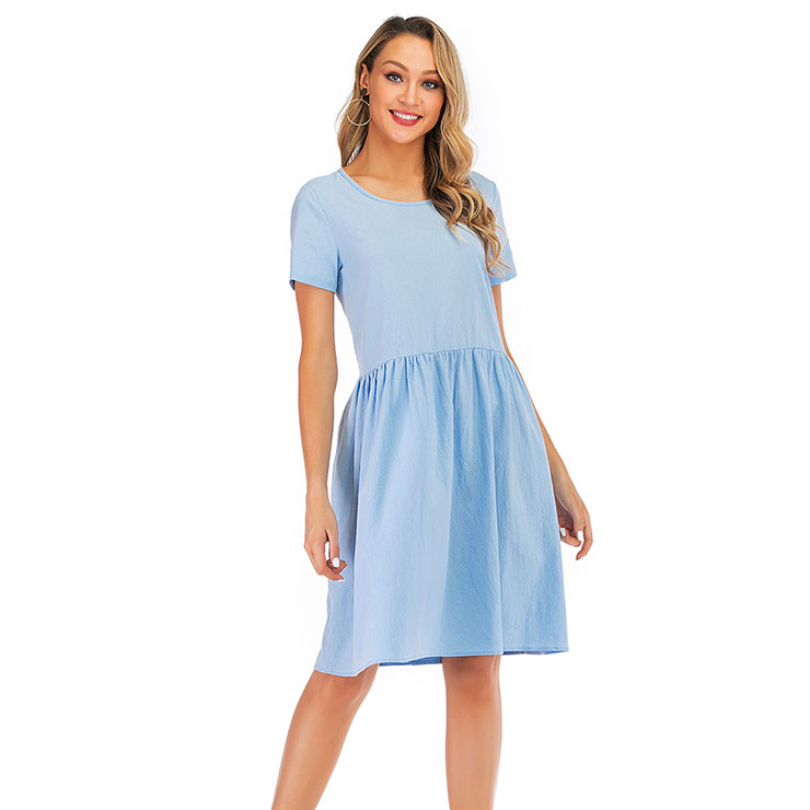 Simple Country Style Cotton Crew Neck Short Sleeve Frock Summer Day ...