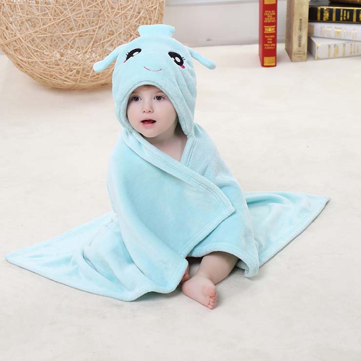 Cute Light-Blue Flannel Aquarius Baby Hoodie Blanket N10385