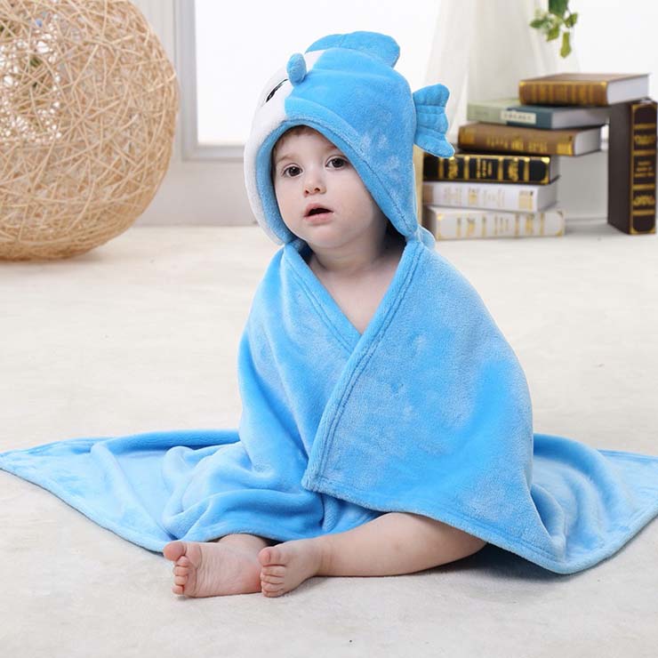 Cute Blue Flannel Pisces Baby Hoodie Blanket N10386