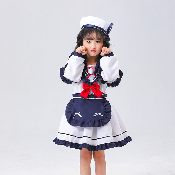 Children Costume, Japanese Navy Lolita Suit, Sexy School Children Costume, School Children Costume, Japan Children Cosplay Costume, 5Pcs Cute Japanese Navy Lolita Children Suit Halloween Cosplay Costume, #N22693